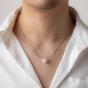 Minimalistische Künstliche Perlenimitat Anhänger Halskette Für Herren Hip Hop Vergoldete Kupfer Schlangenkette Verstellbarer Schmuck Für Damen Herren