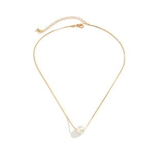 Herren Hip-Hop Schlangenkette in Gold mit weißem Perlenanhänger und Karabinerverschluss