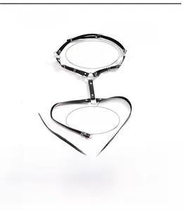 Detailed size parameters for the punk style black PU leather chest harness with alloy rings