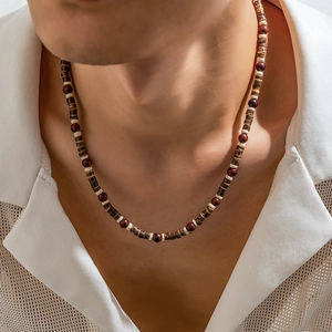 Bohemian Handmade Wood Beaded Necklace For Men Ethnic Vintage Brown Russet Coconut Shell Beaded Strand Choker Men Jewelry