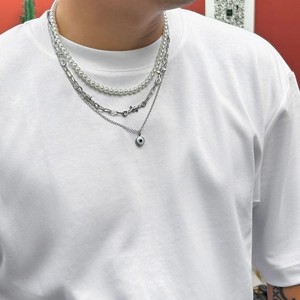 Dreilagiges Herren-Halsketten-Set mit Perlen, Dornenkette und Evil-Eye-Anhänger