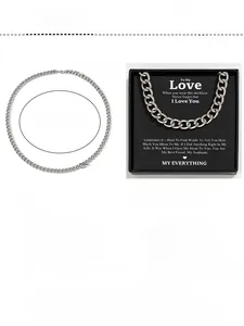Silver Cuban link necklace for men with specs and premium message card gift box