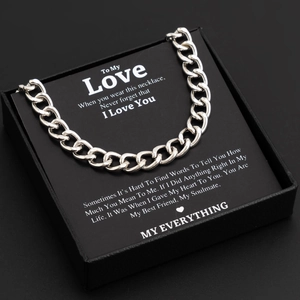 Silver cuban chain necklace in black gift box with emotional message card for men