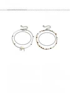 Detail view of Bohemian bead anklet set with starfish charm and size specifications