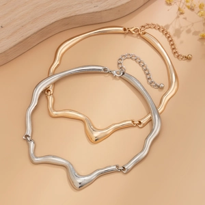 Irregular wave liquid metal choker necklace in gold and silver finish for men