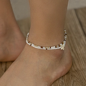 Bohemian Double Layer Glass Beaded Starfish Pendant Anklet For Men Alloy Lobster Clasp Beach Holiday Handmade Fashion Jewelry