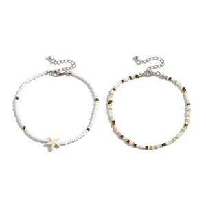 Bohemian seed bead anklet set with starfish pendant and adjustable lobster clasp