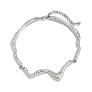 Silver liquid metal lava necklace with an irregular wave design for hip-hop fashion style