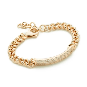 Elegant Alloy Rhinestone Cuban Link ID Plate Bracelet Minimalist Geometric Adjustable Jewelry For Women Wedding Party Gift