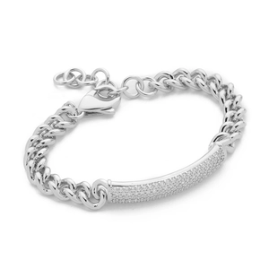 Minimalist silver Cuban chain bracelet with a rectangle sparkling zircon pendant