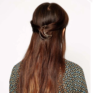 Minimalist gold moon shaped geometric hair clip for elegant half-up hairstyles