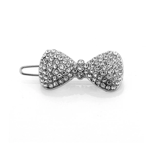 Elegant bow-shaped hair clip with sparkling rhinestones and silver metal spring base