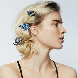 Vintage Alloy Rhinestone Evil Eye Hair Clip Set For Women Fatima Eye Bohemian Antique Silver Flower Hair Accessories