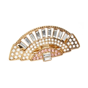 Minimalist alloy fan and clover hair clip set with gold finish and rhinestones