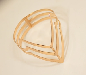 Three-layer V-shaped hollow geometric bangle in rose gold finish for women