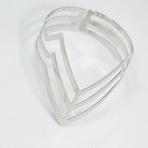 Punk style silver triangle hollow open arm cuff bracelet with geometric polished finish