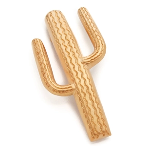 Minimalist cactus shaped gold metal brooch featuring elegant vertical wavy textures