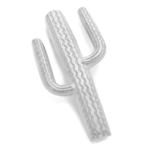 Detail view of silver metal cactus hair clip featuring textured wavy patterns on surface