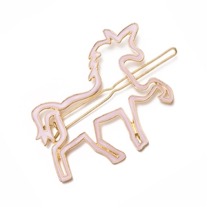 Pince à cheveux licorne rose minimaliste avec lignes dorées pour coiffure fille