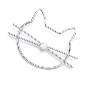 Pinza para el pelo de gato plateada minimalista con perla y diseño de metal