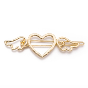 Vintage Brushed Zinc Alloy Hollow Heart Angel Wings Hair Clip For Women Sweet Metallic Gold Silver Hairpin Accessories