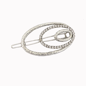 Fermaglio per capelli minimalista argento triplo ovale con brillanti strass incastonati