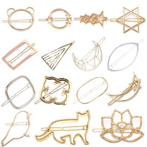 Minimalist Geometric Alloy Metal Hair Clip For Women Gold Silver Star Moon Animal Shaped Hollow Out Hair Accessory Side Barrette