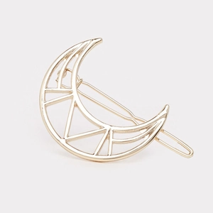 Elegant gold minimalist crescent moon alloy hair clip with geometric hollow design for women