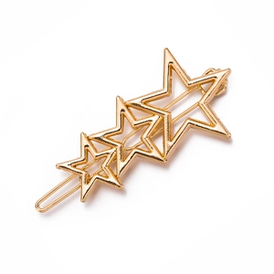 Minimalist gold geometric star hair clip featuring triple hollow pentagon metal stars