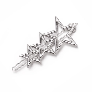Minimalist silver metal hair clip featuring layered hollow stars in a sleek geometric design