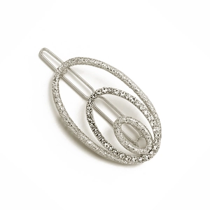 Fermaglio per capelli geometrico argento con triplo ovale e strass scintillanti