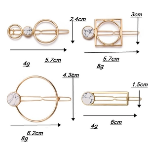 Detailed size and weight guide for gold alloy geometric marble hair clips with dimensions