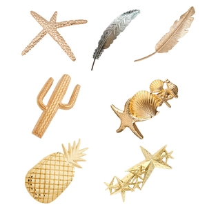 Vintage Alloy Starfish Feather Cactus Pineapple Leaf Hair Clips Gold Silver Metallic Spring Clip Hair Accessories For Women