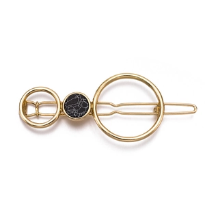 Minimalist gold alloy geometric hair clip with marble stone and circular design