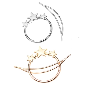 Minimalist geometric star hair clip set with metallic circles in silver and rose gold