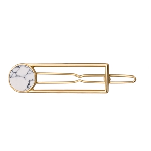 Minimalist gold alloy hair clip with round marble stone inlay and geometric design