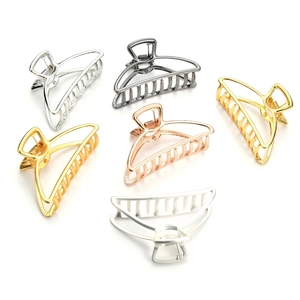 Set of 6 geometric hollow metal hair claw clips in gold, silver, and rose gold finishes