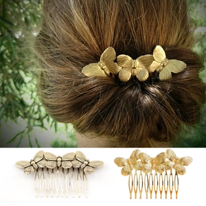 Vintage Alloy Butterfly Motif Hair Side Comb For Women Retro Gold Silver Electroplated Hairpin Elegant Hair Side Comb Jewelry