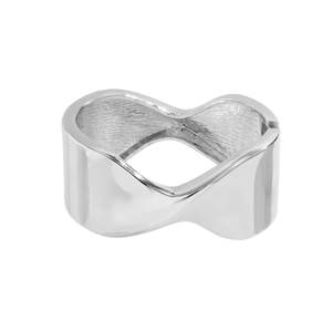 Bracciale rigido infinity largo da uomo in metallo argento lucido stile minimal