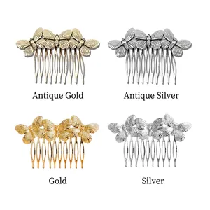 Minimalist butterfly hair comb set in four metallic finishes for vintage hairstyles
