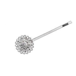Silver geometric sunflower hair clip with sparkling rhinestone inlay and vintage style