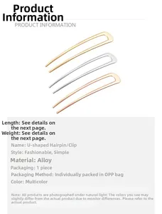 Three minimalist U-shaped alloy hairpins in gold, silver, and rose gold finishes