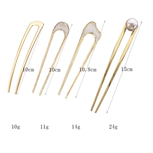 Detailed size and weight chart for four styles of gold U-shaped metal hair pins