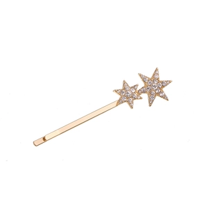 Pince à Cheveux Minimaliste Géométrique en Alliage de Zinc Double Étoile avec Strass Brillants pour Femmes Bijoux de Mode Quotidienne