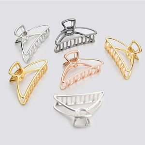 Detail view of 6-piece assorted metallic alloy geometric hair claw clips set