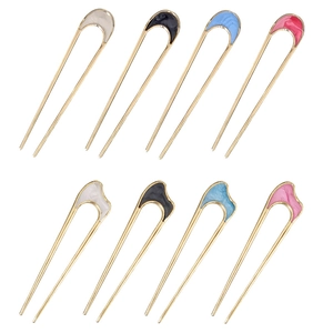 8-piece set of U-shaped metal hairpins in geometric alloy with colorful drip oil finish