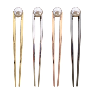 Minimalist U-shaped alloy hairpins set with elegant pearls in four metallic finishes