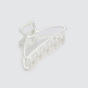Polished silver alloy hair claw clip with minimalist hollow arched design for women
