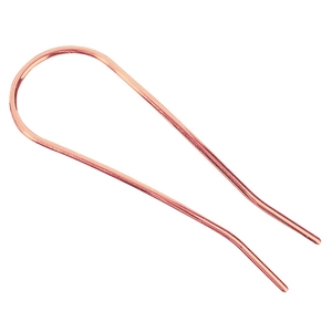 Detail showing the U-shaped hair pin's sleek rose gold finish and wavy stabilizing tips