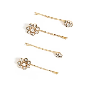 Elegant Alloy Rhinestone Flower Hair Clip With Faux Artificial Pearl Round Daisy Side Bobbypins For Women Girls Daily Party Accessories